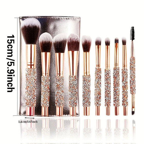 10-piece rhinestone makeup brush set, longest brush about 15 cm
