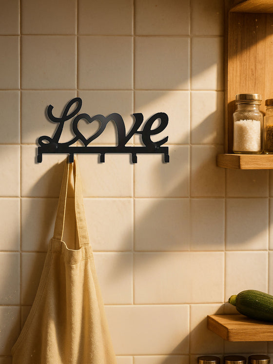 Love key holder with a tote on a tiled wall