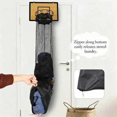 Wall-Mounted Wooden Basketball Hoop Laundry Basket