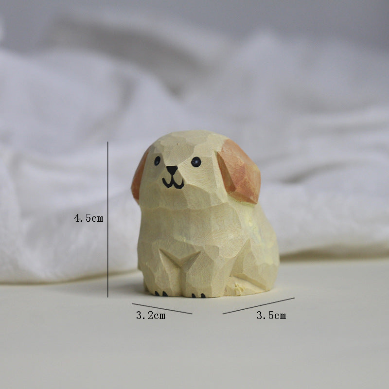 Hand-Painted Basswood Animal Figurines and Keychains in beige dog
