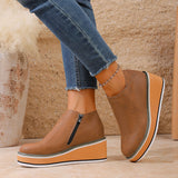 Womens Wedge Heel Ankle Boots Side Zipper Pointed Toe Comfortable Short Boots