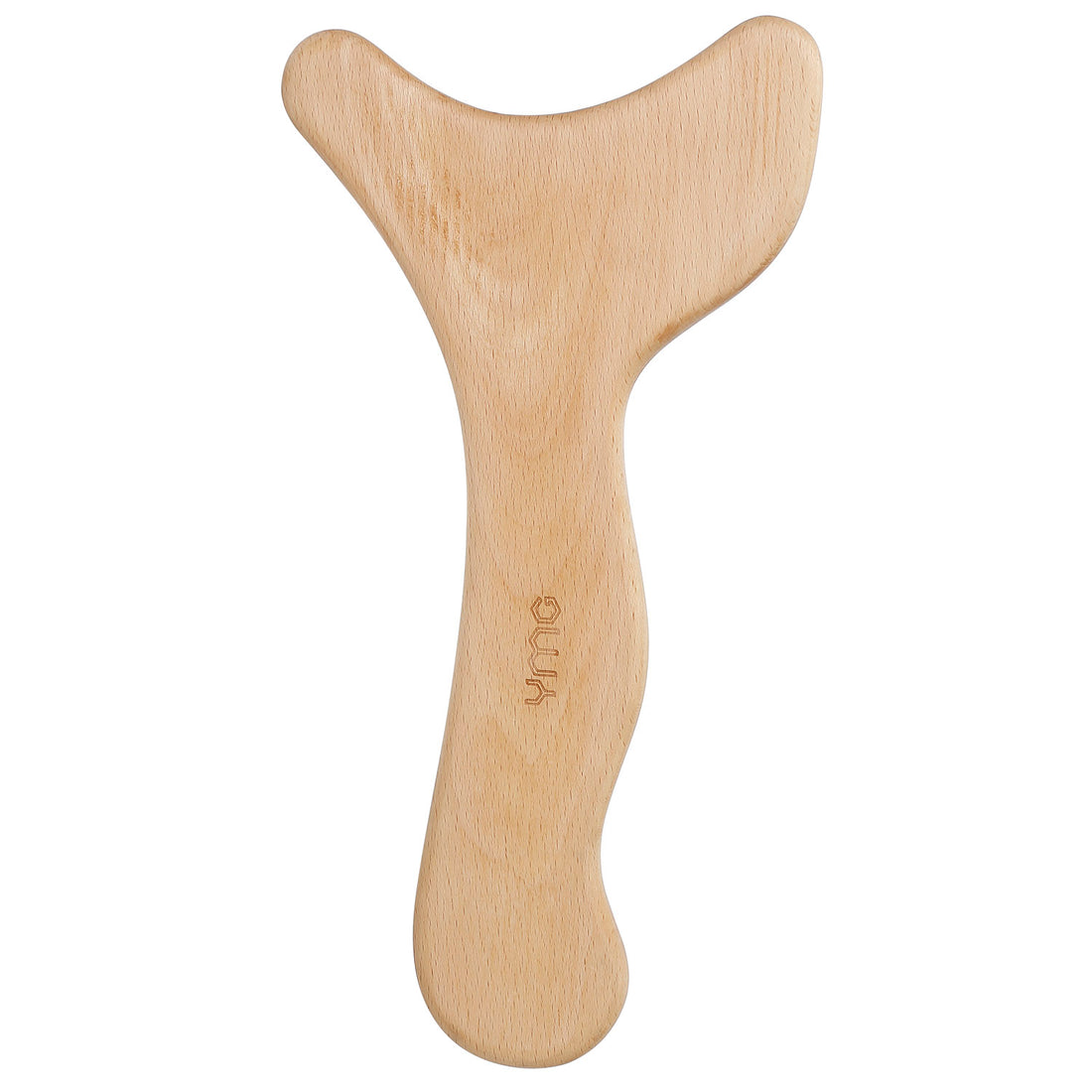 Wood massage tool used on the thigh for lymphatic drainage