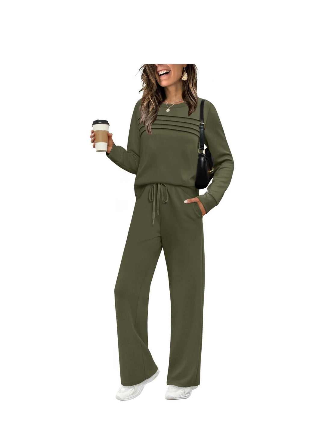 Women's pleated knit sweatshirt and wide-leg trousers set, photo 3