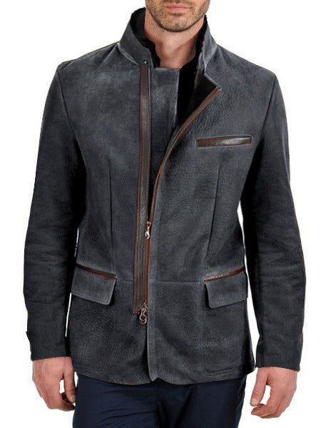 Men's Vintage Stand Collar Zipper Jacket Casual Long Sleeve Outerwear