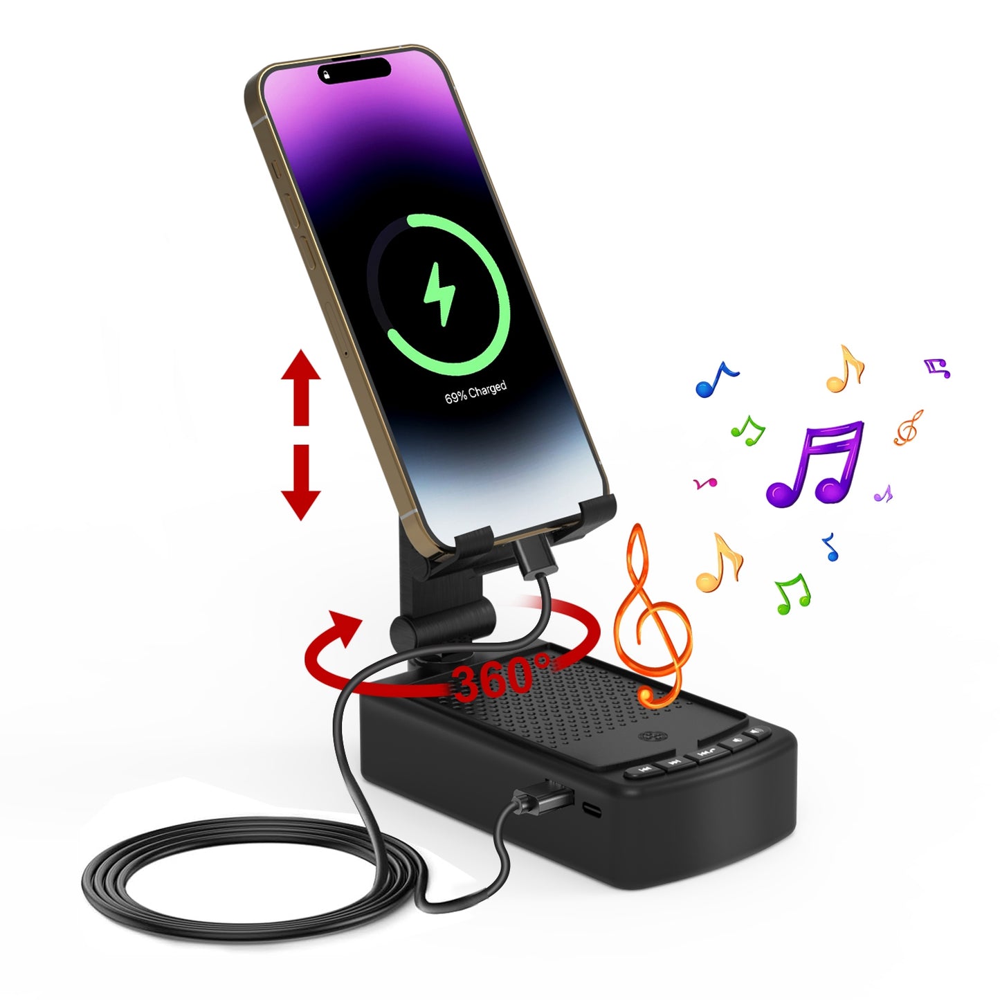 Foldable Phone Stand with Wireless Speaker & Power Bank