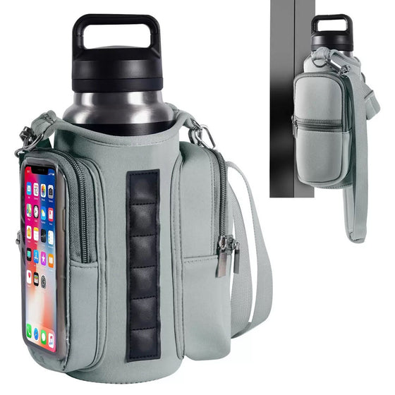 Magnetic Insulated Water Bottle Bag Diving Material Crossbody Holder with Dual Pockets