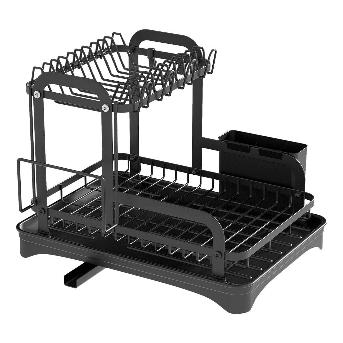 2 tier dish drying rack side view showing sloped drainboard