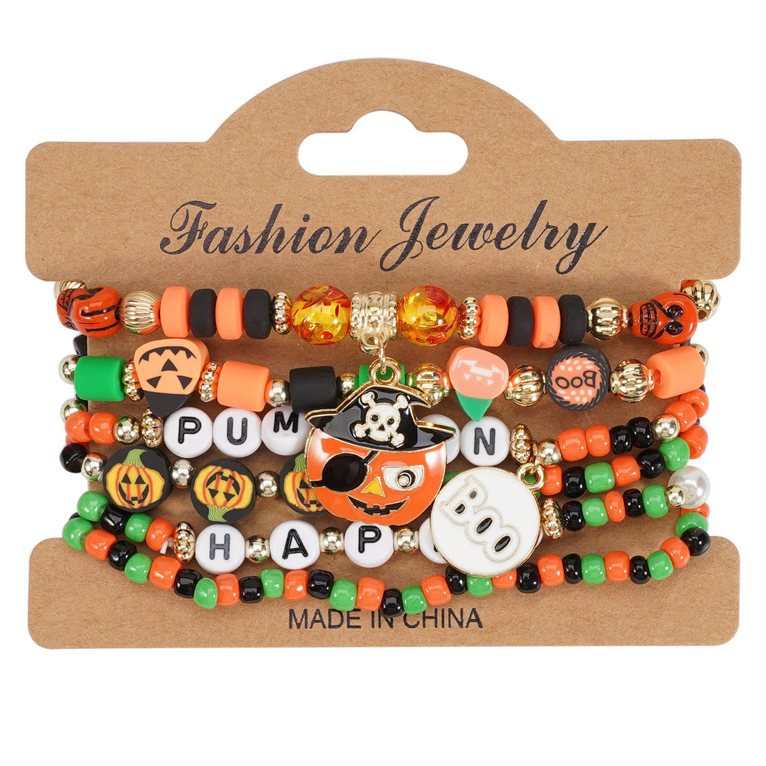Halloween Beaded Bracelet with Ghost Pendant
