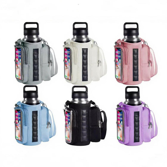 Magnetic Insulated Water Bottle Bag Diving Material Crossbody Holder with Dual Pockets
