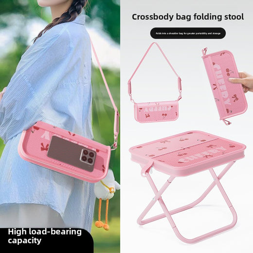 Portable Folding Stool Cherry Print Outdoor Chair