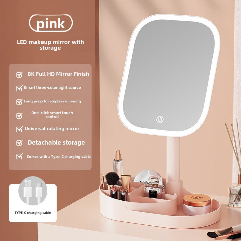 Three-Color Lighting Foldable Makeup Mirror with 5X Magnification Detachable Lens