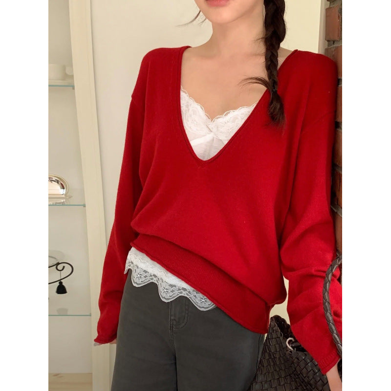 Women's loose V-neck long sleeve knit sweater, photo 3