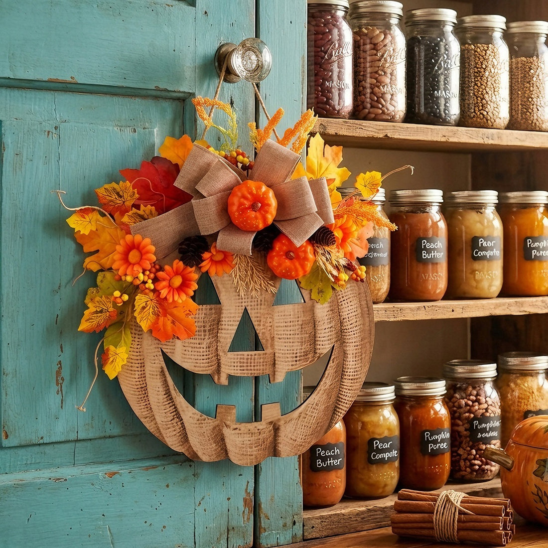 Wooden Pumpkin Halloween Door Sign
