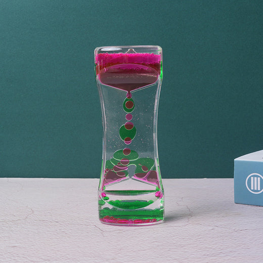 Dual color liquid acrylic hourglass timer, full product view