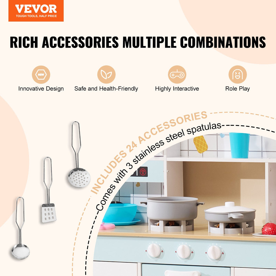 Kids Kitchen Playset Pretend Cooking Toy