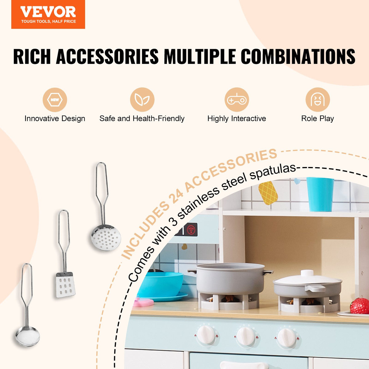Kids kitchen playset stovetop and knobs detail
