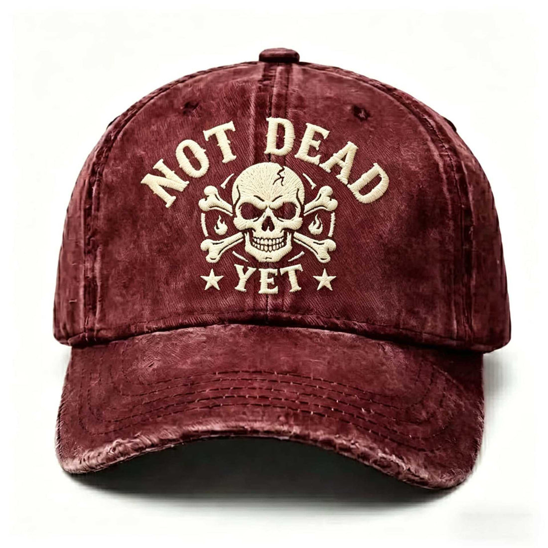 Vintage Washed Cotton Baseball Cap with Skull Embroidery