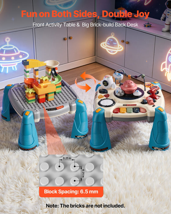 Activity table flipped to the brick-building side, bricks not included