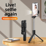 Adjustable Bluetooth Selfie Stick with Tripod and Fill Light