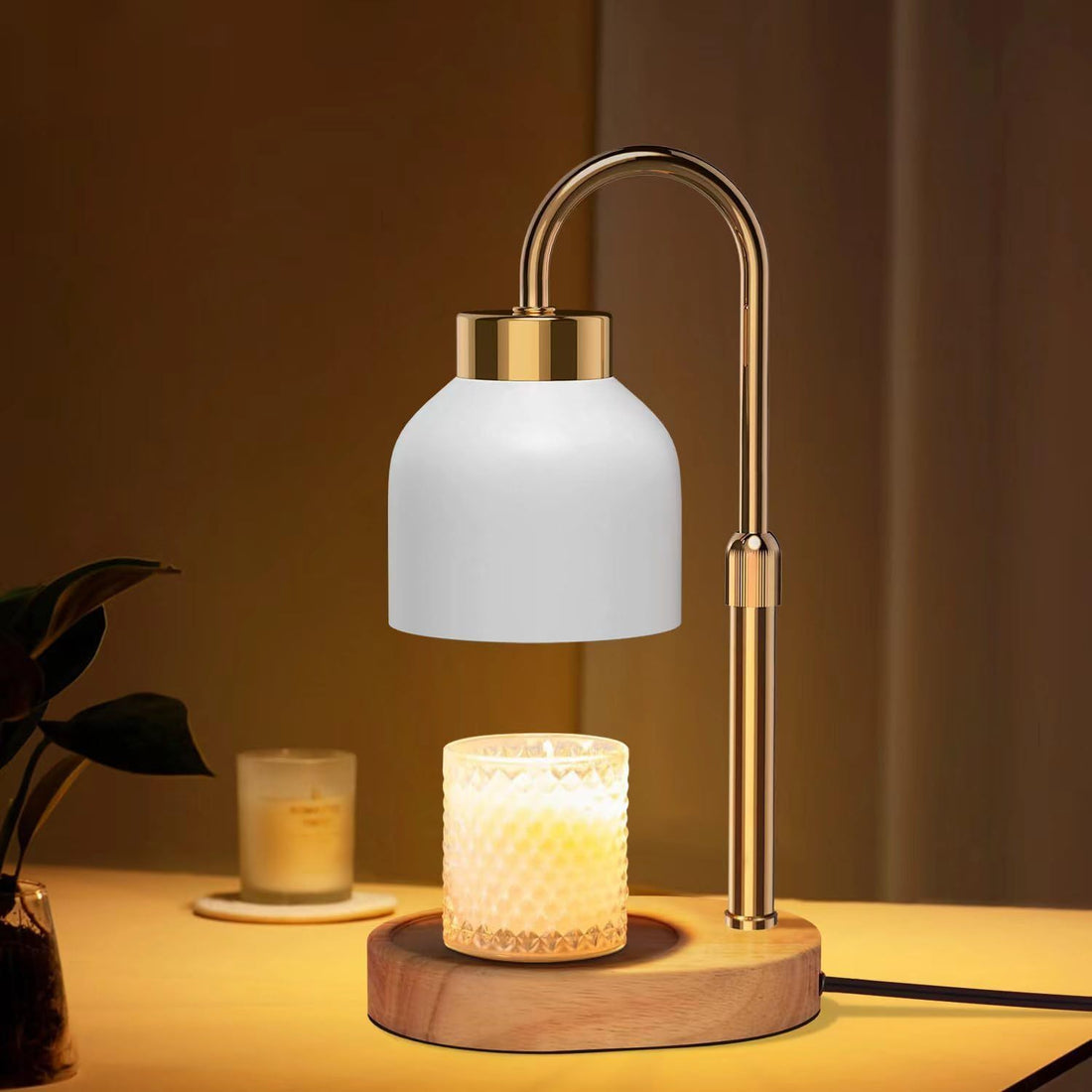 Solid Wood Electric Wax Melt Warmer with Timer and Dimmer, Adjustable Height Aromatherapy Lamp