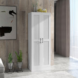 White Tall Storage Cabinet with Adjustable Kitchen Shelves