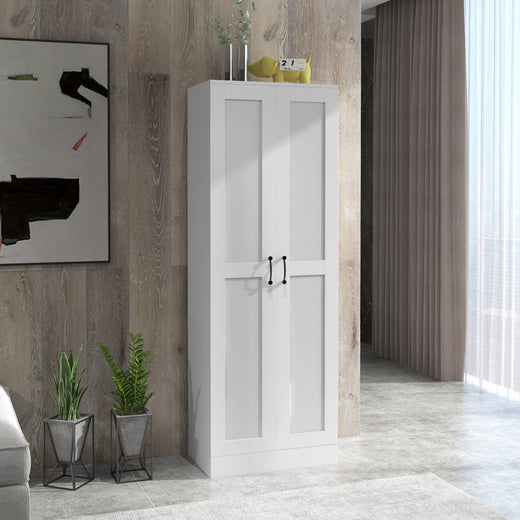 White Tall Storage Cabinet with Adjustable Kitchen Shelves
