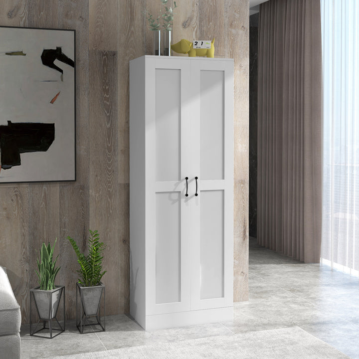 White Tall Storage Cabinet with Adjustable Kitchen Shelves