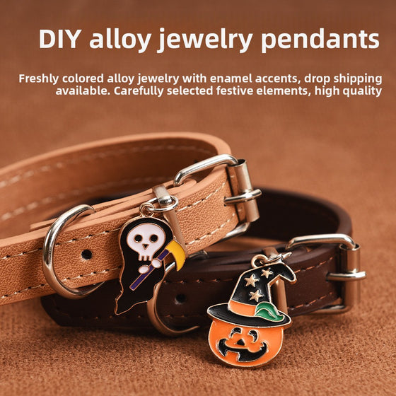 Halloween Pumpkin Lantern Pu Leather Dog Collar