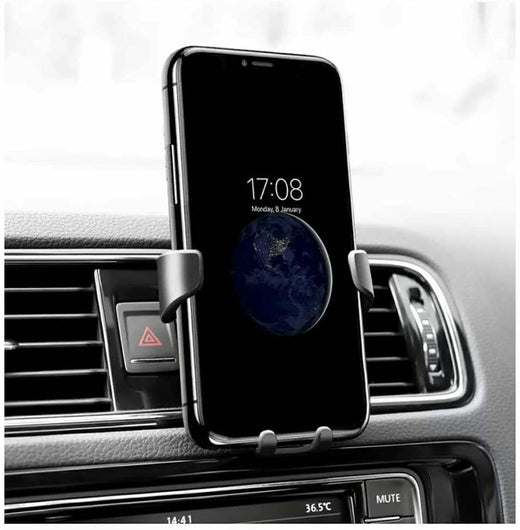 Air vent car mount holding a smartphone in landscape orientation