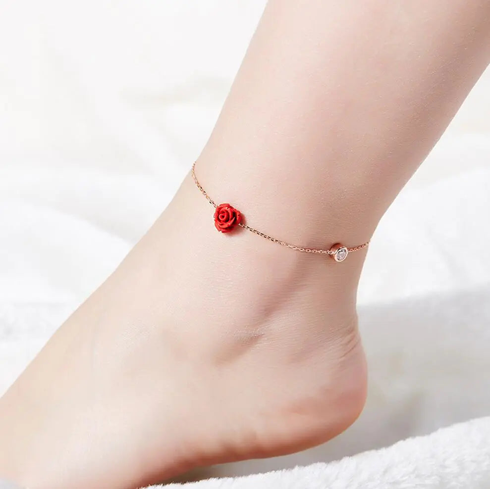 Rose Gold Beach Anklet — Crystal Floral Silver-Tone Anklet - Image 7