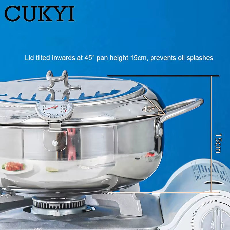 2.2L/3.4L Japanese Style Deep Fryer Gas Tempura Chicken French Fries Fryer Stainless Steel Cooking Pot Boiler with Thermometer