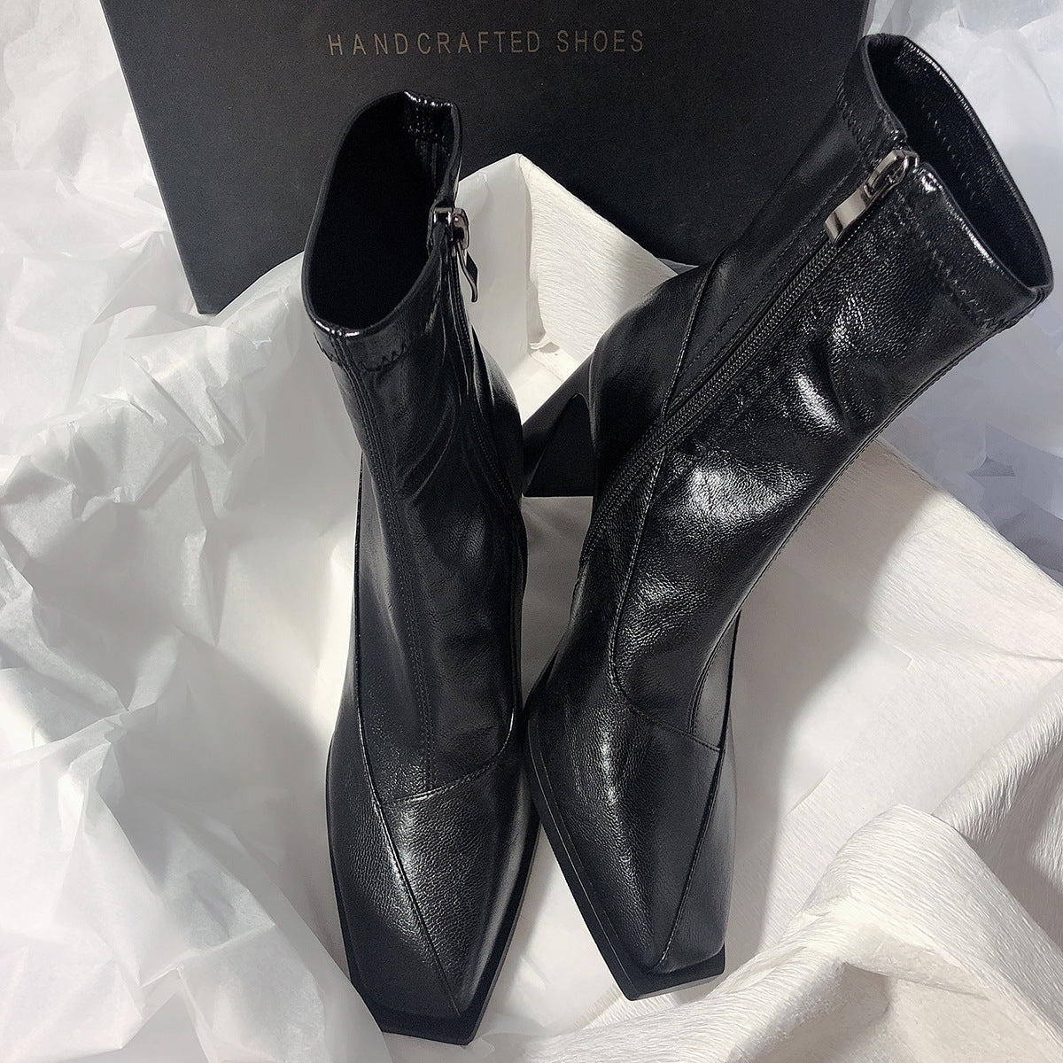Women Genuine Leather Square Toe Boots