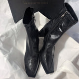 Women Genuine Leather Square Toe Boots