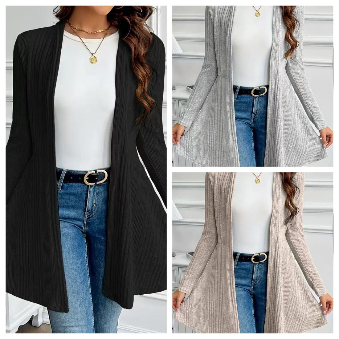 Women's Soft Brushed Ribbed Long Sleeve Open Cardigan