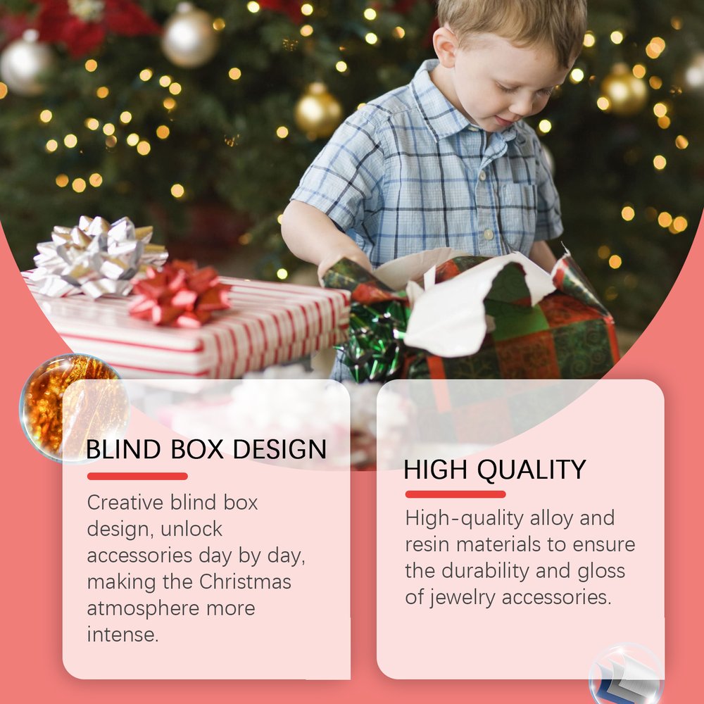 Boy opening a Christmas present, blind box design and high quality charms
