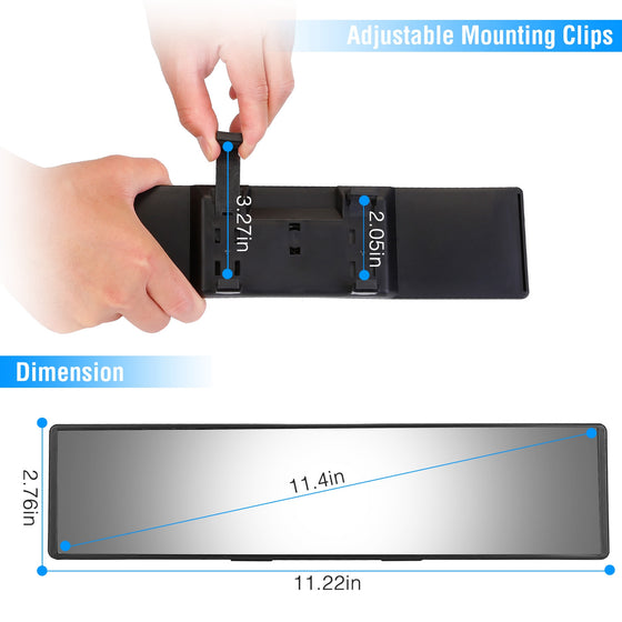 Adjustable clips and mirror dimensions