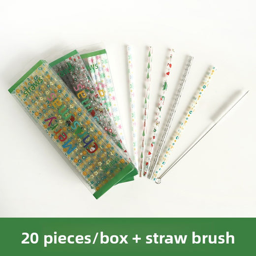 Reusable Plastic Straw Set with Holiday Designs