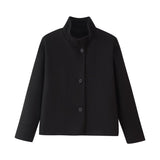 Womens Stand Collar Button Woolen Jacket