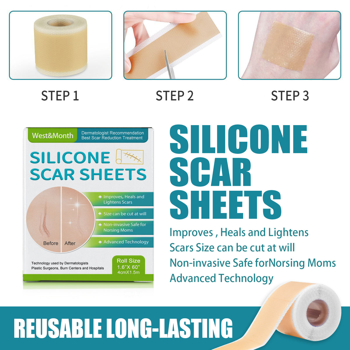 Silicone scar repair patch packaging front view