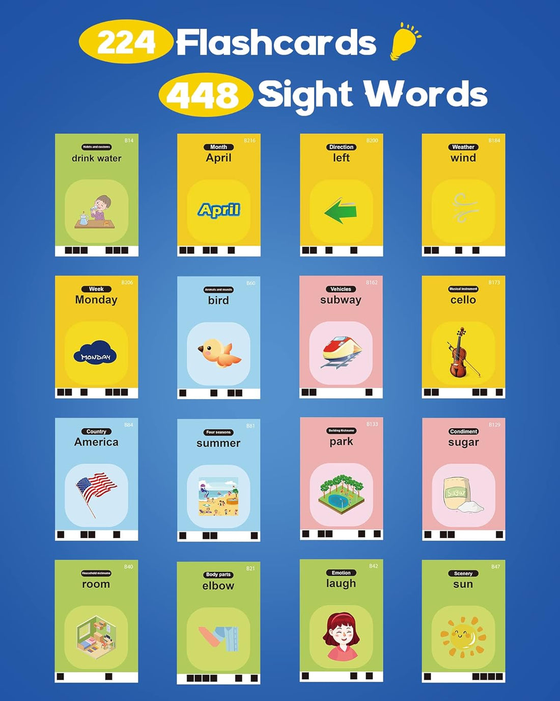 Sample talking flash cards from the 224-card, 448 sight word set