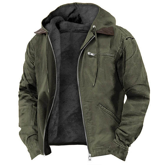 Mens Hooded Cotton Fleece Lined Zip Jacket