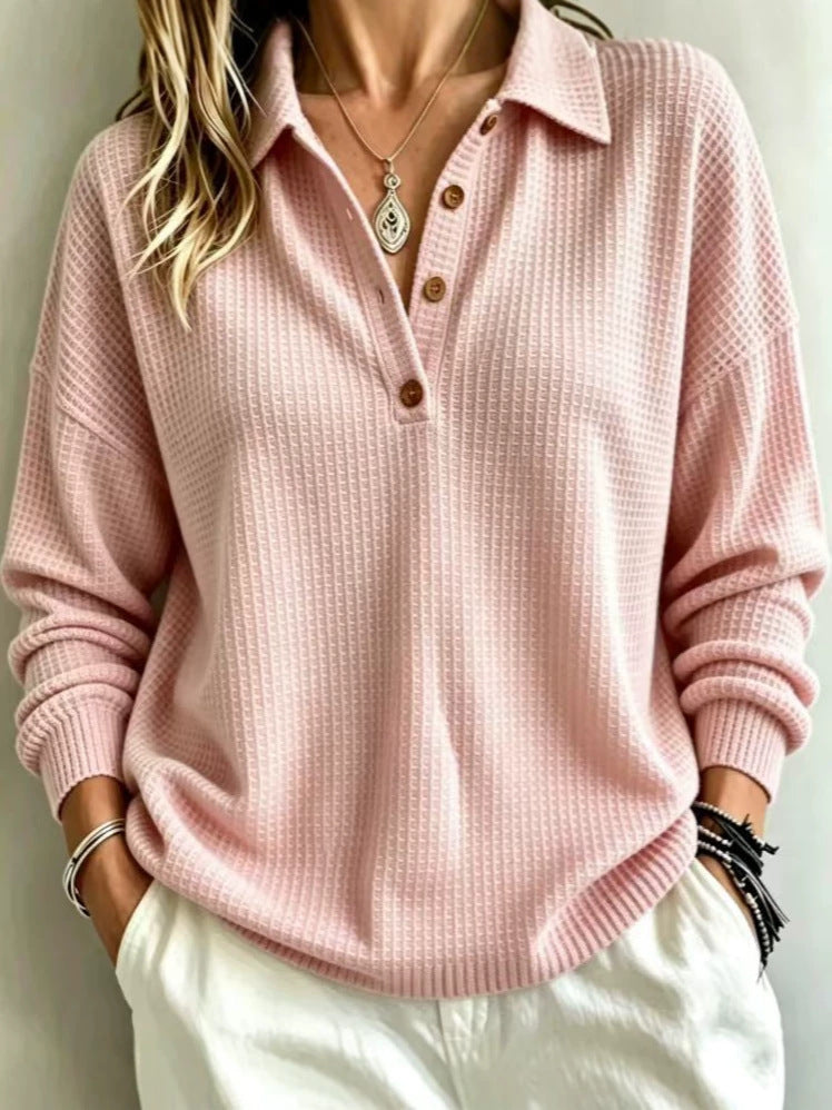 Women's Solid Color Long Sleeve Button-Down Knit Shirt