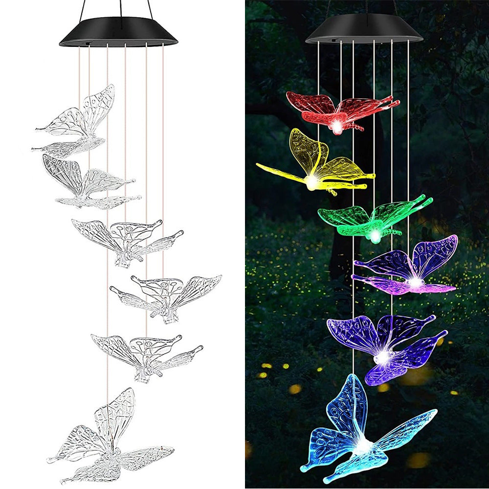 Solar Powered Butterfly Wind Chime Light with LED Illumination
