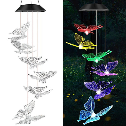 Solar Powered Butterfly Wind Chime Light with LED Illumination