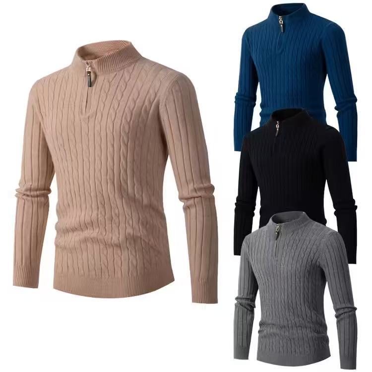 Men's Half-Zip Cable Knit Sweater Long Sleeve Pullover