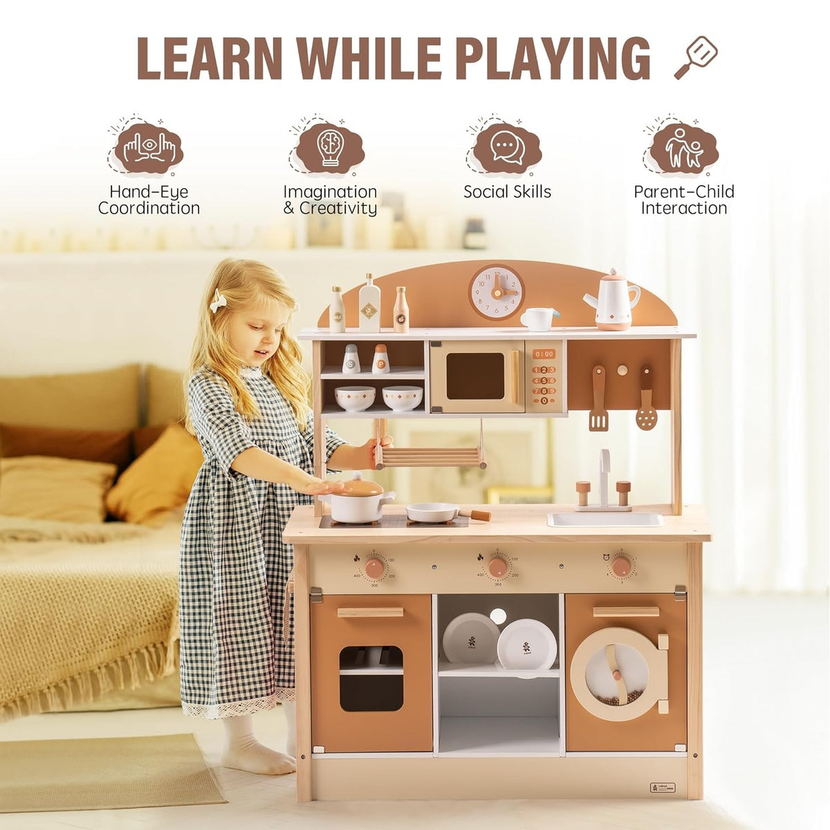 Robud Large Wooden Kids Kitchen Playset with Accessories