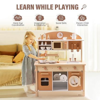 Robud Large Wooden Kids Kitchen Playset with Accessories