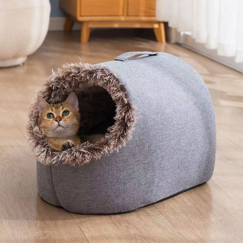 Winter Polar Cold-Resistant Enclosed Cat Sleeping Bag Soft Plush Pet Bed for Indoor Outdoor Use