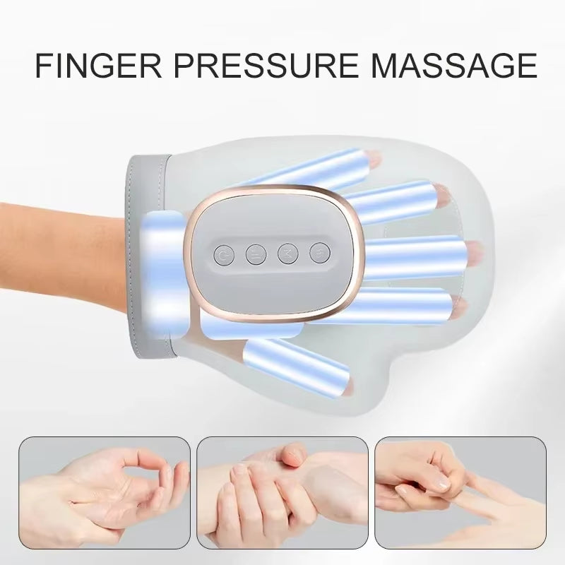Hand Massager with Heat Compression Carpal Tunnel Wrist Finger Massagers Kneading Rollers Electric Portable Vibrating Gloves
