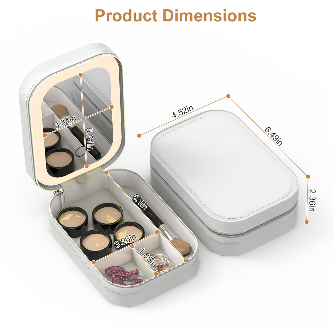 Travel makeup bag product dimensions 6.5 x 4.5 x 2.4 inches